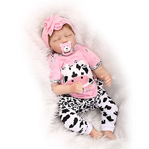 Nicery Reborn Baby Doll Soft Silicone Vinyl 22inch 55cm Magnetic Mouth Lifelike Boy Girl Toy Pink White Dairy Cow