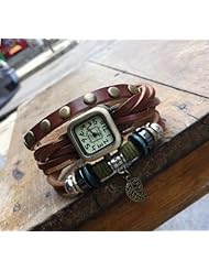 Womens Ladys Bracelet Wrist Watch with Leaf Charm Retro Fashion Gift