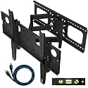 Cheetah Mounts Plasma LCD Flat Screen TV Articulating Full Motion Dual Arm Wall Mount Bracket For 32-65" Displays Up To 165LBS Black With 10' High Speed HDMI Cable With Ethernet Fits Up To 24" Studs