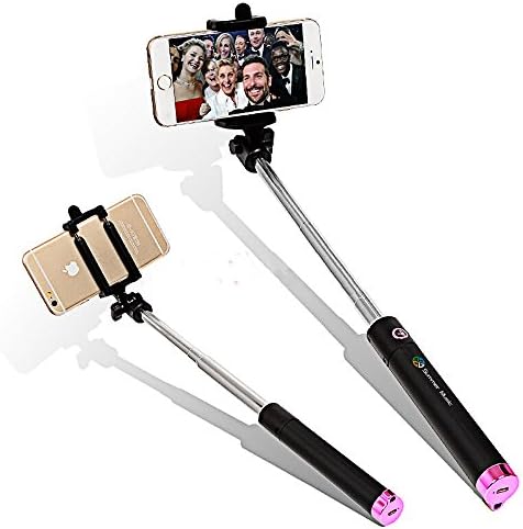 Summer Music Bluetooth Selfie Stick, Foldable Extendable Self-portrait Monopod with Adjustable Phone Holder for iPhone SE/iPhone 6/6s/6 Plus/6s Plus,Samsung s7 edge/S7/S6/S5 (Rose Gold)