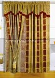 Maroon Jewel Patchwork Curtain Set w/ Valance