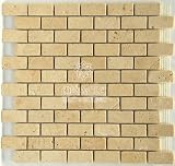 1 x 2 Light Tumbled Travertine Brick Mosaic Tile
