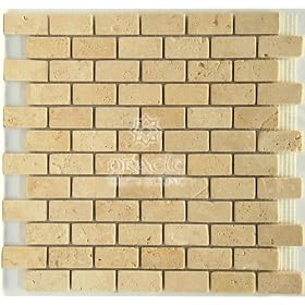 Light 1 x 2 Tumbled Travertine Brick Mosaic Tile