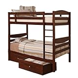 Walker Edison Twin/Twin Solid Wood Bunk Bed with Drawers, Brown