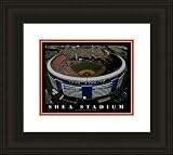 Small Shea Stadium New York Mets Aerial Framed Print - Black Double Mat
