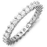 2.00 CT Sterling Silver 3 MM Eternity Band with White Cubic Zirconia CZ Ladies Wedding Anniversary (Size 8)