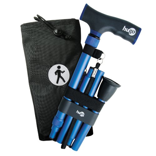 Hugo Elite Adjustable Folding Cane with Interchangeable Black Comfort Grip Handle, Blue