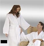 Black Waffle Weave Spa Bathrobe with Shawl Collar, Full Length 50 Inches - Unisex Design