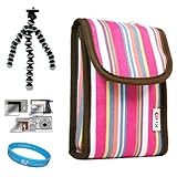(Magenta Rainbow Candy Stripes) Nylon Camera Carrying Case with Lushly Inte ....