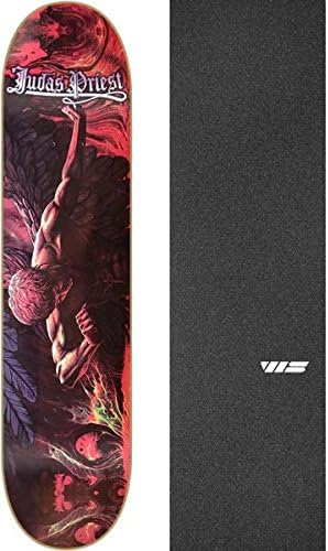 Heavy Metal Skateboards Judas Priest Sad Wings Skateboard Deck - 8.25" x 32" with Jessup Die-Cut Grip Tape - Bundle of 2 items