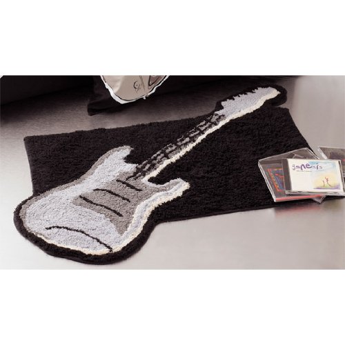 Guitar Shaped Black Rug Bath MAT Room Music Decor