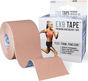 Kinesiology Tape - EX9 Advanced Premium Grade Therapeutic Sports Tape with FREE Quick-Start Pro Taping Guide - 2in x 16.4ft - Uncut Roll - Waterproof & Lightweight - Breathable & Hypoallergenic - Latex Free & Extra Sticky - Aid Recovery & Increase Athletic Performance - Top Support for Sporting Injury & Sprains - Knee, Shoulder, Elbow, Ankle, Neck, Shin, Foot & So Much More! Best Alternative to Brace and Strapping. Bulk Available. Black, Blue, Pink & Beige. 100% NO-RISK Money Back Guarantee