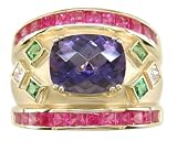 18KT Iolite, Tsavorite, Pink Sapphire & Diamond Cigar Band