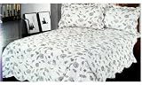 Grey Floral Pattern King Bedspread - Grey Floral King Cotton Bedspread And Pillowcases (3 Pieces Quilt Set)