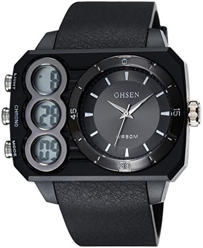 OSHEN Men's Rectangle Dail Sports Watch Digital Analog Rubber Band Black