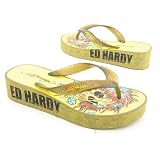 ED HARDY Flip Flop 19SKM104W New Sandals Thongs Shoes Yellow Womens