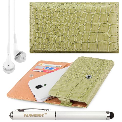 VG Crocodile Wallet Pouch Case (LEA885) for Sony Xperia ZR / Sony Xperia SP / Sony Xperia Z / Sony Xperia ZL / Sony Xperia TX / Sony Xperia ion Smart Phones + Vangoddy Executive Stylus Pen & Laser + White Vangoddy Headphones