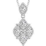 Perfect Glamour: Sterling Silver Celebrity Style Quatrefoil Dangle Pendant Necklace with 5mm Round CZ Diamonds