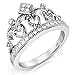 Metal Factory 925 Sterling Silver Cubic Zirconia Princess Heart Crown Tiara CZ Band Ring
