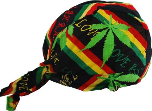Biker Skull Caps - Head Wrap Do Rags / Bandanas / Hats - Rasta Peace Plant
