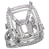 14k White Gold Semi-Mount Large Rectangular Diamond Ring, w/ 1.03 Carats Brilliant Cut Diamonds, 15/16 (23mm) wide