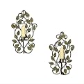 Matte Black and Green Leaves 2-pc. Candleholder Wall Sconce Set