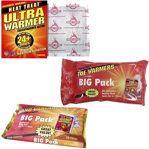 Grabber Hand Warmer Bundle Pack- Includes 10 Ultra Warmers, 10 pair of Handwarmers and 8 paif of Toe Warmers