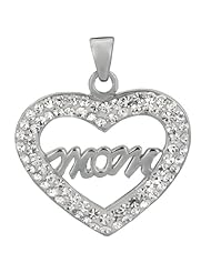"Mom" Heart Pendant Necklace with Clear Crystals - Free 16" Chain Beautiful.