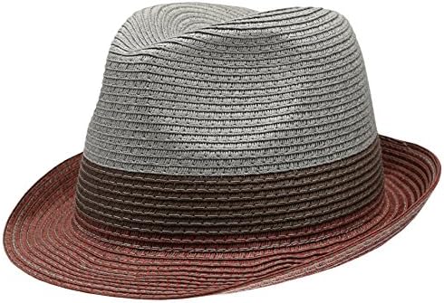 Summer Trendy Collection Braid Straw Short Brim Fedora Hat with Adjustable Drawstring (Multi-Grey)