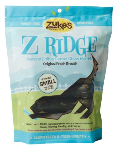 Zuke's Z-Ridge Small Fresh Breath Dental Chew Bones, 6 Count Pouch