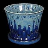 Ceramic Orchid Pot - 7 inch - Cobalt Blue Round Creamy Accent