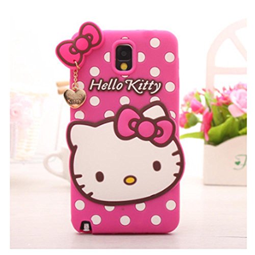 NEW 3D Cute soft silicone hello kitty Cartoon Case With Pendant Gel Rubber Protective back Cover For Samsung galaxy Note 2 3 4 (Note 3 Hot Pink)