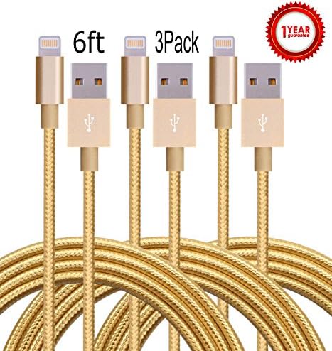 Aplenta 3-Pack 6feet 8 Pin Lightning to USB Cable Syncing and Charging Cable Cord for iphone SE,iPhone 7,7Plus,6s, 6s+, 6+, 6,5s 5c 5,iPad Mini, Air,iPad5,iPod on iOS10(gold)