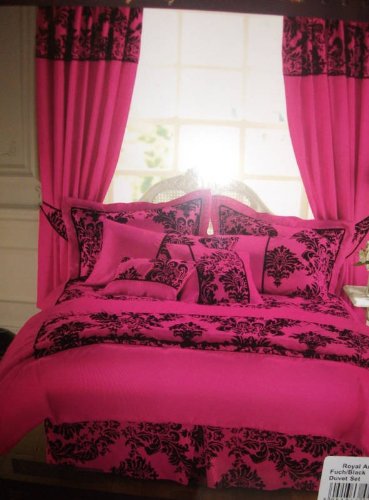Royal Damask Duvet Cover Set Double Size Bedding Hot Pink Cerise Black