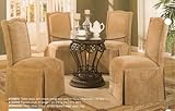 5pc Luxury Terracotta Finish Round Dining Table & Taupe Parson Chairs Set
