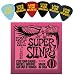 Musical Instruments : Ernie Ball 2223 Super Slinky Electric Guitar Strings w/ Bonus 6 Pack of LIVE FOR MUSIC Celluloid Picks - Medium