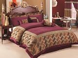 7 Pieces Burgundy Gold Orange Chenille Quilted Comforter Set Bed-in-a-bag King Size Bedding