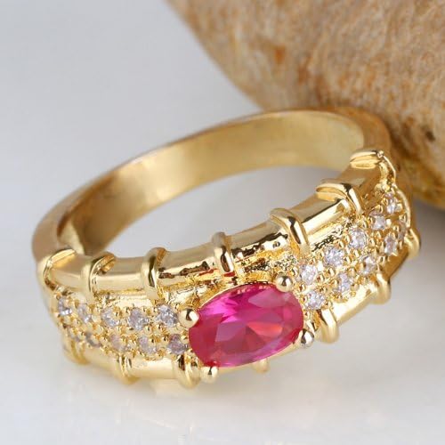 Sterling Silver Yellow Gold Plated Oval-Shape Created Red Ruby Ring Mother Gift Size 8