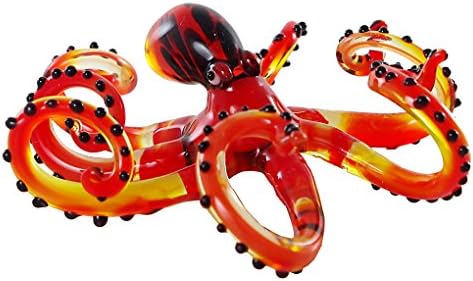Red Octopus Hand Blown Glass Lampwork Collectible Miniature Figurine.