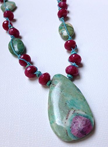 Ruby in Zoisite Pendant Necklace with Sari Silk and Copper Closure