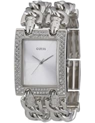 GUESS Womens W95088L1 Rectangle Stainless-Steel Case And Link Bracelet With Double Row Of Crystals Watch