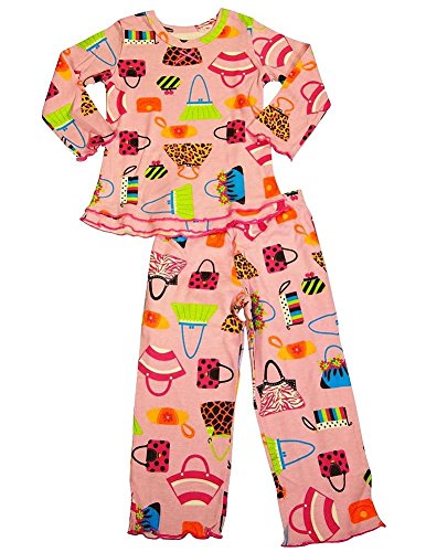 Sara's Prints - Big Girls' Long Sleeve Handbags Pajamas, Pink, Multi 35230-7