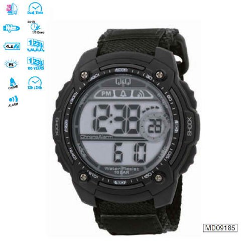 Q&Q Digital Black Sport watches with Velcro Band M075J003Y
