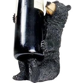Sitting Black Bear Figurine Holding A 750ml Wine Bottle Holder Rack For The Counter Or Table 9 by Black Bear Sitting And Holding A Wine Bottle