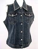 Christine Alexander Swarovski Crystal, Dual Top Pockets, Dark Denim Vest - Crystal Lines