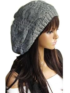 eFuture(TM) Light Grey Fashion Women Wool Chunky Knit Braided Beanie Hat Baggy Beret For Winter M Size +eFuture's nice Keyring