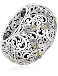 18K Yellow Gold and Sterling Silver Bangle with Dragonfly and Flourish Motifs