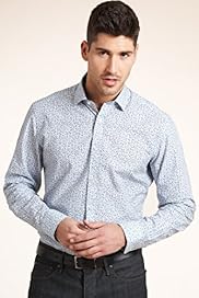 XXXL Blue Harbour Pure Cotton Leaf Print Shirt
