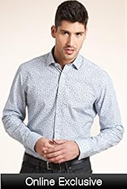 2 Longer Blue Harbour Pure Cotton Fine Leaf Print Shirt