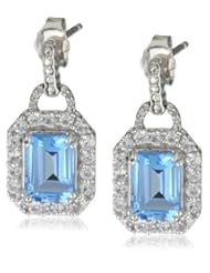 Sterling Silver Gemstone with Created White Sapphire and Diamond Earrings